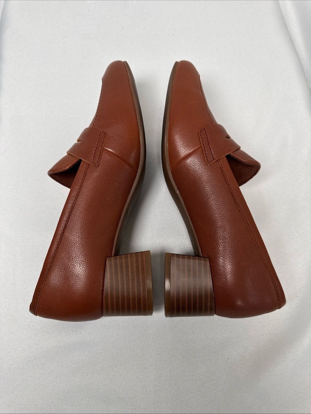 Clarks Iridessa Sky Shoes Womens Sz 7.5 M Dark Tan Leather Loafers Block Heel - Picture 8 of 13
